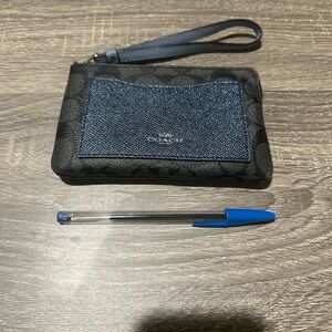 Coach Black and metallic blue signature c Wristlet